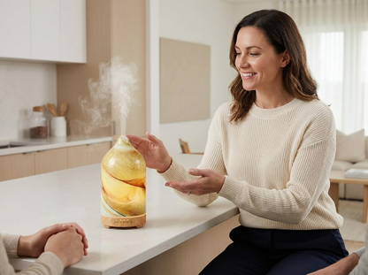 Hand-Blown Glass Essential Oil Diffuser – Ultrasonic Cool Mist with Auto Shut-Off & LED Night Light.