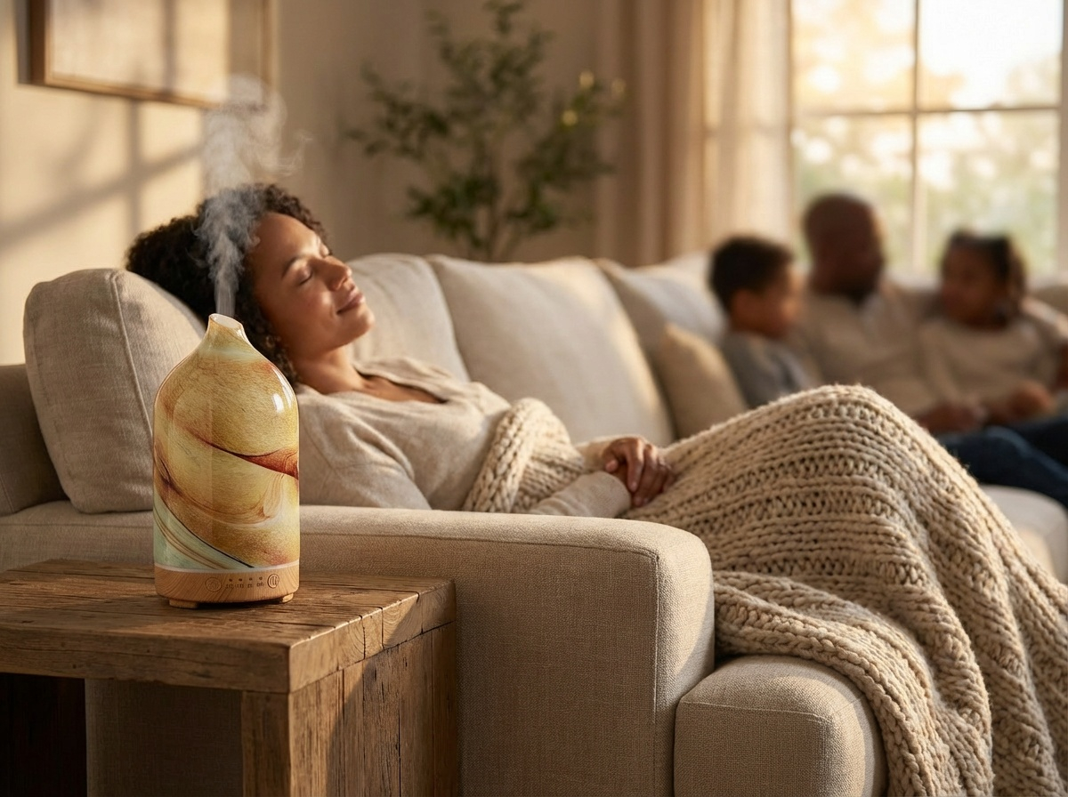 Hand-Blown Glass Essential Oil Diffuser – Ultrasonic Cool Mist with Auto Shut-Off & LED Night Light.