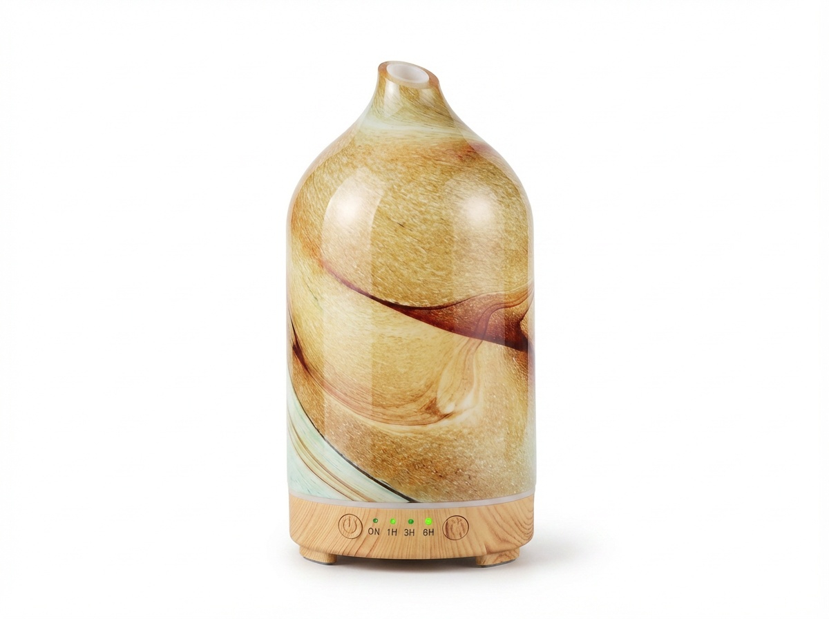 Hand-Blown Glass Essential Oil Diffuser – Ultrasonic Cool Mist with Auto Shut-Off & LED Night Light.
